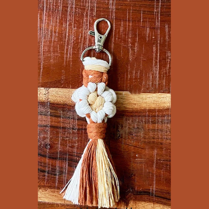 Alloy Flower Keychain Boho 6 Colors Cotton Rope Hand Woven Lanyard   Pendant for Summer Festivals Beach Vacations Daily Accessorizing Gift For Friends