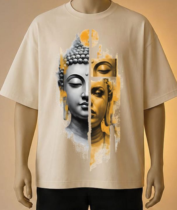 Buddha & Golden Buddha Artistic Printed T-Shirt –Blue, Black, White, Cream, maroon, Brown