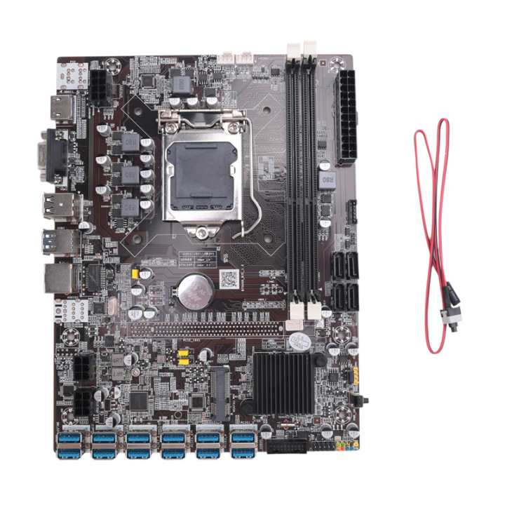 FORIDE B75 BTC Mining Motherboard 12 USB3.0 to PCIE1X Graphics Card Slot LGA1155 DDR3 DIMM RAM SATA3.0 for B250 with SATA Cable