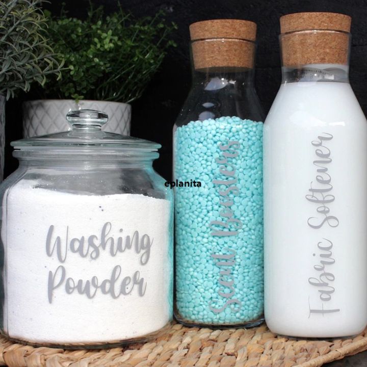 Laundry Room Organisation Labels Vinyl Sticker Decals Washing Powder Fabric Softener Storage Jar Tank Label Decal Decorative