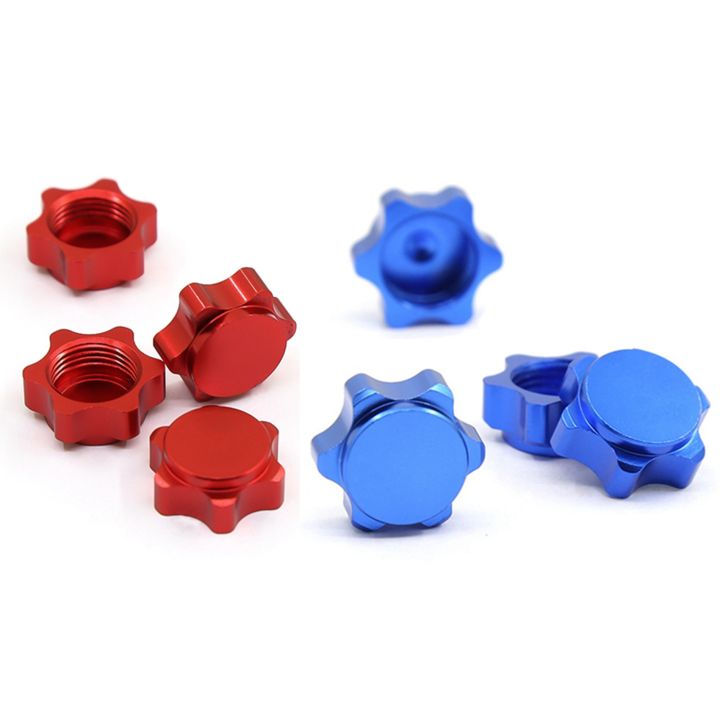 fasdaga 8Pcs Aluminum Wheel Hub Cover Anti-Dust Cover 17mm Hex Nut for 1/8 RC Car,Red & Blue