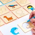 For Kids Montessori Toys Christmas Gift Drawing Stencils Kit Kids Accessories Arts Crafts Set Puzzle Toys Puzzles Board Learning Educational Toys DIY Painting Template Wooden Stencil Outer Board Wooden Painting Stencils. 