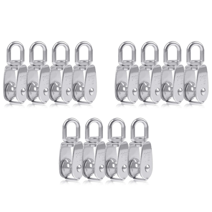 12PCS Single Pulley Block M15 Stainless Steel Small Pulley Roller for Rope Cord in °Swivel Silver Pulley