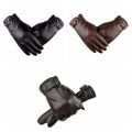 1pair Equestrian Soft PU Anti-cold Gloves Touch Screen Solid Color Men Finger Mittens Adjustable Warmer Windproof Mittens Winter. 