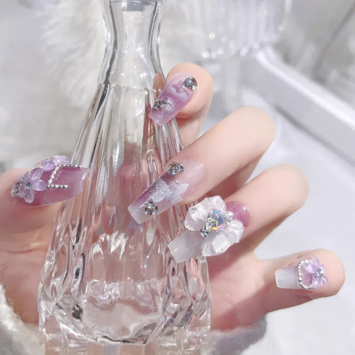 Fairy%20Flower%20Nails%20with%20White%20Bow%20Crystal%20Design%20Korean%20Sweet%20Style%20Nails%20for%20Lady%20Girls%20Artificial%20Nails%20Handmade%20-%20Image%206