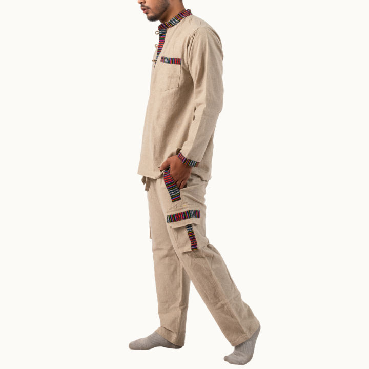 Binay%20Embroidery%20%20Kurta%20&%20Trouser%20With%20Bordered%20%20Cream%20Color%202%20Pcs%20Set%20%20For%20Men%20-%20Fashion%20%7C%20Men's%20Wear%20%7C%20-%20Image%203