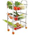 Stainless Steel 3 Layer Fruit & Vegetable Kitchen Trolley Basket Organizer With Wheels. 
