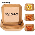 Wenefang 50/100PCS Air Fryer Disposable Paper Square Round Baking Paper Barbecue Original Plate NonStick Mat Kitchen Oven Oil Absorbing Paper Tool. 