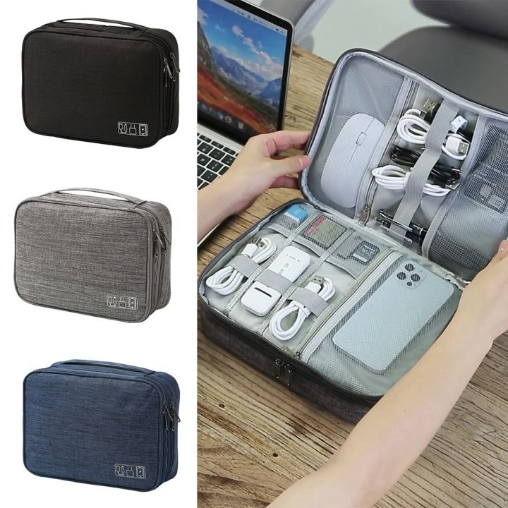 Portable 3-Layer Cable Storage Bag Dustproof Waterproof Electronic ...