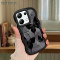 Hontinga for Redmi Note 13 4G Back Cover Black Butterfly Pattern Luxury Soft Silicone Macaron Wave Mobile Case. 