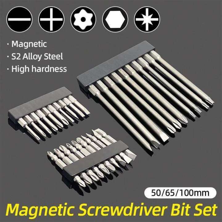 Magnetic Screwdriver Bits Set Slotted Phillips Torx Head Drill Bit 1/4 ...