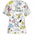Surgical Wear Work Clothes Cartoon Snoopy print Hand Washing Nurse Uniform Women's V Neck Short Sleeve T-Shirt Tops. 