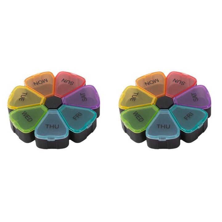2X Round Portable Pill Box Medicine Planner Round Shaped Small Case Weekly Pill Organizer 7-Sided Pill Reminder