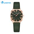 Langton Women Watch Quartz Movement Round Dial Roman Number Alloy Faux Leather Strap High Accuracy Lady Wristwatch Dating Anolog Watch. 