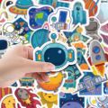 QianxiBargain price 50PCS Kawaii Space Spaceship Astronaut Stickers Aesthetic DIY Water Bottle Journaling Laptop Cartoon Cool Decal Sticker. 