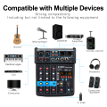 BOMGE 4 Channel mini DJ Audio Sound Mixer Interface with MP3、  Bluetooth , Stereo Recording, 48V Phantom Power, 24 DSP for karaoke, performance,  singing 、 podcas streaming. 