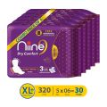NIINE Dry Comfort Ultra Thin XL+ Sanitary Napkins for HEAVY FLOW, With Biodegradable Disposable Bags Inside (Pack of 5), (6*5 =30 Pads). 