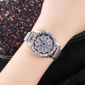 Luxury 360° Rotation Dial Fashion Starry Mesh Magnetic Buckle Casual Mesh Steel Strap Rhinestone Watches. 