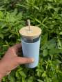 Glass Sipper Bottle with Bamboo Lid and Straw. 