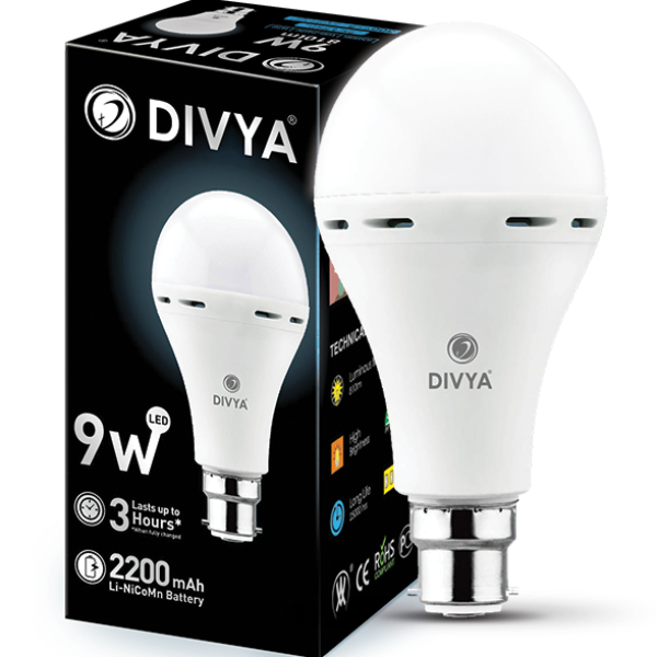 Divya Rechargeable LED Bulb AC-DC Emergency Light Bulb- 9W