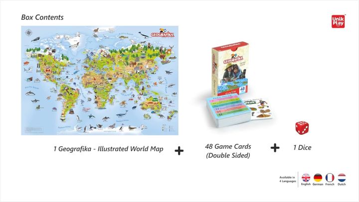 UnikPlay%20Geografika%20World%20Map%20Game%20%7C%20Non-Tearable,%20Waterproof%20Illustrated%20Map%20With%20280+%20Trivia%20Questions,%2048%20Double-Sided%20Cards%20-%20Image%204