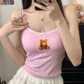 Sweet fit slim fit vest top bow slim fit with bra sleeveless fashion bow cute bear print Original lace floral camisole, round neck cushion lace cropped flower girl top seaside. 