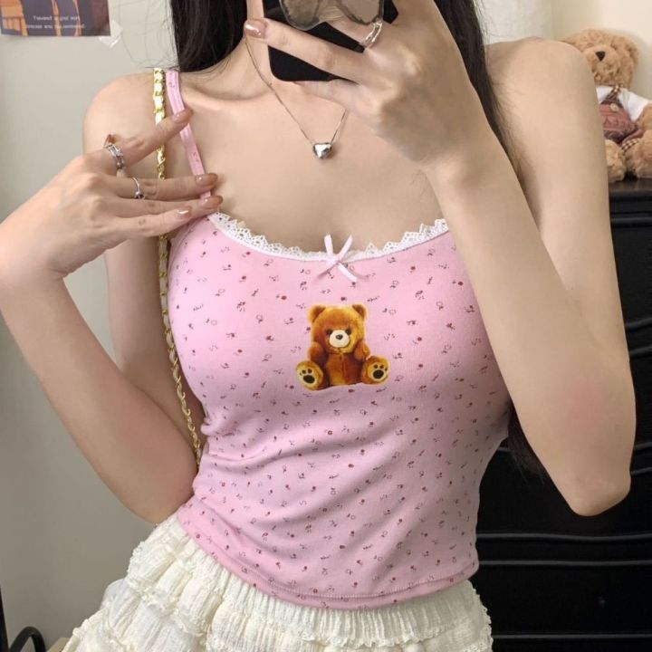 Sweet%20fit%20slim%20fit%20vest%20top%20bow%20slim%20fit%20with%20bra%20sleeveless%20fashion%20bow%20cute%20bear%20print%20Original%20lace%20floral%20camisole,%20round%20neck%20cushion%20lace%20cropped%20flower%20girl%20top%20seaside%20-%20Image%207