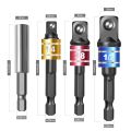 4 Pieces Impact Driver Socket Adapter Set with Magnetic Extension Bit Holder for 1/4 Inch Hex Shank to Square Socket Turn Power Drill Into Nut Driver. 