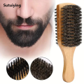 Sutuiying 4pcs Double Sided Beard Brush Set Shaving Brush Wooden Whisker Comb 2025 Wood High Quality Beard Brush Styling Brush Salon Hair Tool. 