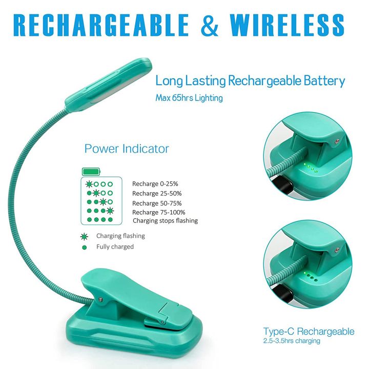 Rechargeable Book Light for Reading in Bed,9 Brightness Levels,Blue ...