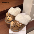 Wenefang Sanrio Hello Kitty Plush Slippers Autumn Wintercute Cartoon Fuzzy 2025 New Warm Comfy Women New Home Shoe Outdoor Antiskid Flat Slippers. 