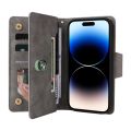 Leather Hybrid Zippered Back Wallet Phone Case Cover With Wrist Strap For iPhone 15 14 13 Pro Max 12 11. 