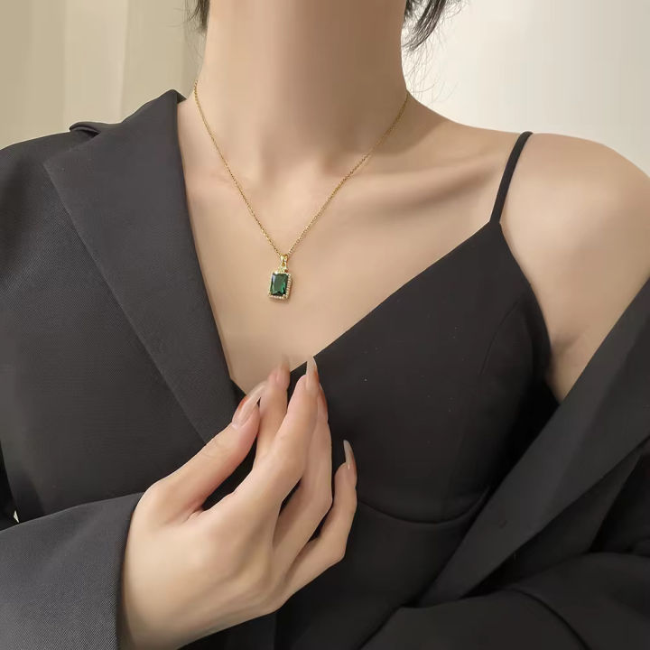 VaryGood%20Emerald%20Green%20Stone%20Pendant%20Chain%20Necklace%20For%20Women%2047cm%20-%20Image%204