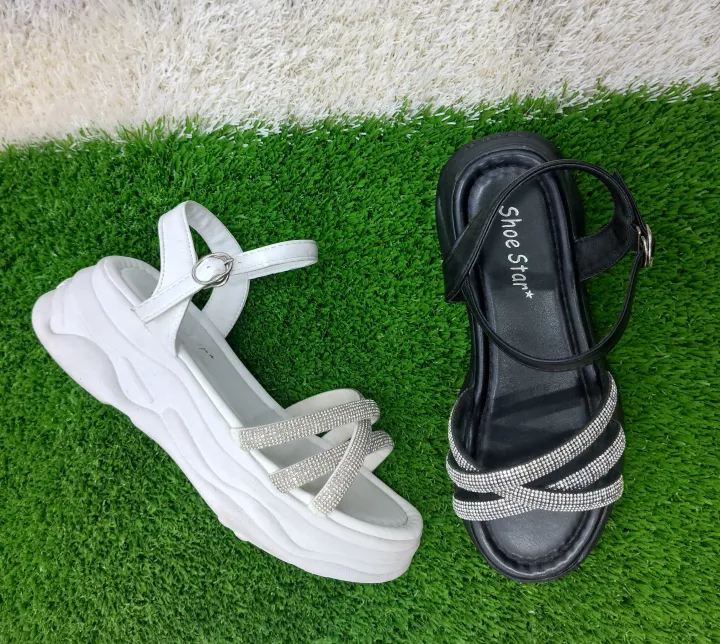 Crystal Strap Thick Sole Ankle Buckle Non Slip Wedge Gladiator Sandal For Women 2355-3