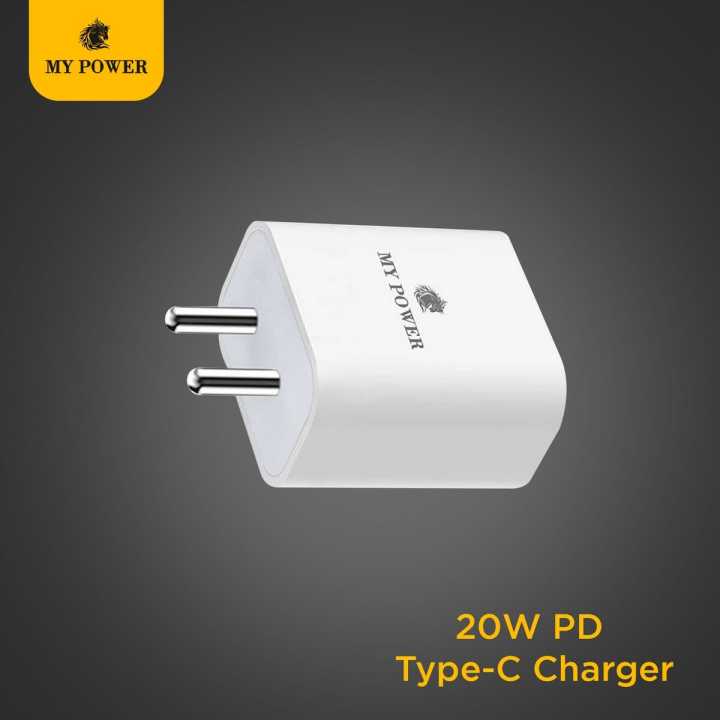 My Power 20 Watt PD Adaptor , Pd Charger,  Type C Output Charger White colour MP98pd Dock Round Indian Pin