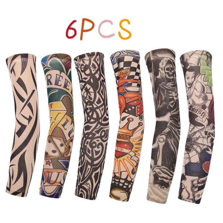 6 PCs Men Women Sunscreen Hand Tattoo Arm Cover Tatto Sleeves Uv Cool ...