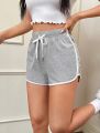 Girls Elastic Waist Contrast Binding Shorts-Light Grey. 