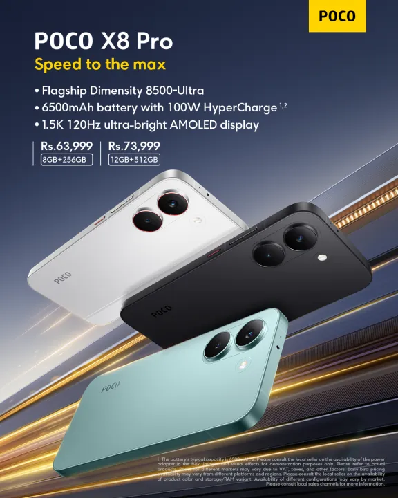 Poco%20X8%20Pro%205G%20+%204G%20LTE%20%7C%208+256%20GB%20%7C%206.59"%20CrystalRes%20AMOLED%20Display%20%7C%2050MP%20main%20camera%20%7C%20Flagship%20Dimensity%208500%20%7C%206500mAh%20(typ)%20battery%20with%20100W%20HyperCharge%20-%20Image%202
