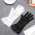 Summer Wedding Full Finger Lace Bow Driving Black White Bridal Gloves Mesh Gloves Lace Gloves Tulle Mittens. 