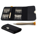 1Set 25-In-1 Leather Case with Pentagonal Mobile Phone Precision Watch Glasses Aluminum Screwdriver Set Steel Tiny Screwdriver Set. 