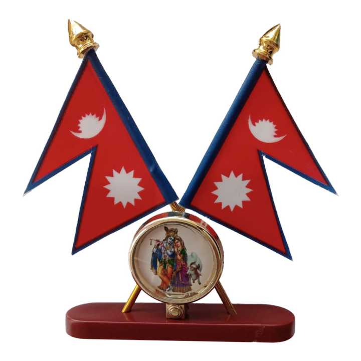 Unbreakable Nepal Flag With Radha Krishna, Table Decor, Official Nepali Flag