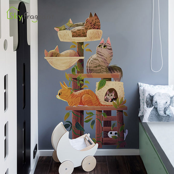 Cute Cats Wall Stickers Self-adhesive Home Door Bedroom Wardrobe Kids ...