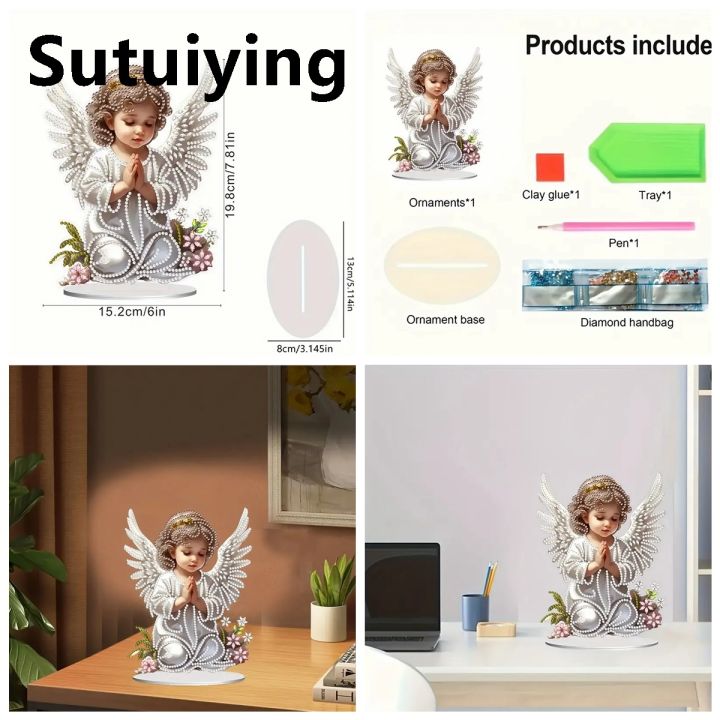 Sutuiying 1pc/set DIY Angel Diamond Art Table Top Decoration One Sided Luxury Acrylic Crystal Rhinestone Diamond Painting Desk Ornaments