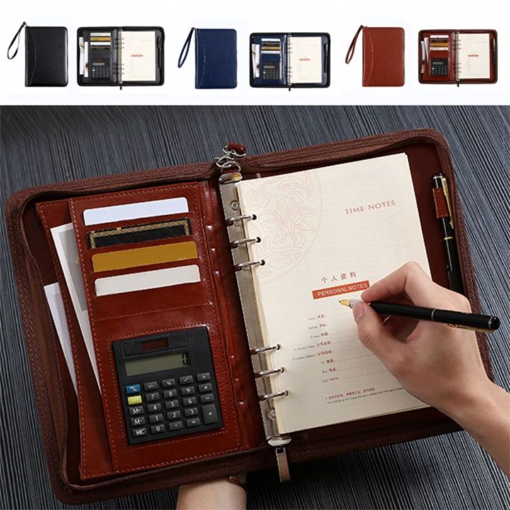 Multifunctional Portable File Folder 6-Ring PU Work Record Book Card ...