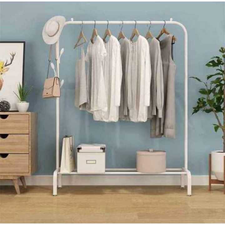 Freestanding Metal Clothes Hanger Coat Rack Stand Organizer With Storage Shelf