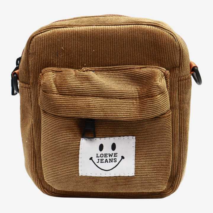 Brown Color Corduroy 3 Box Side Bag For Women