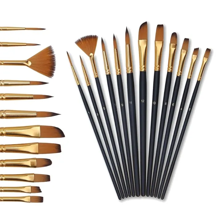 12Pcs/Set%20New%20Nylon%20Hair%20Painting%20Brush%20Set%20Acrylic%20Materials%20Watercolor%20Gouache%20Oil%20Painting%20Brush%20Short%20Wood%20Rod%20Multi-functional%20Drawing%20Supplies%20-%20Image%208