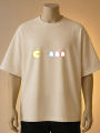 Retro Pac-Man Graphic Beige T-Shirt -Cream, Maroon, Black. 