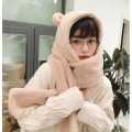 3 In 1 Cap And Muffler And Mitten Cap With Muffler Trendy Design Warm Cap Teddy Bear Fur Cap. 