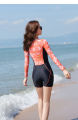 Push Up Padded Printing Leaf Pattern Zipper Swimwear Women One Piece Wetsuit Women Diving Suit. 